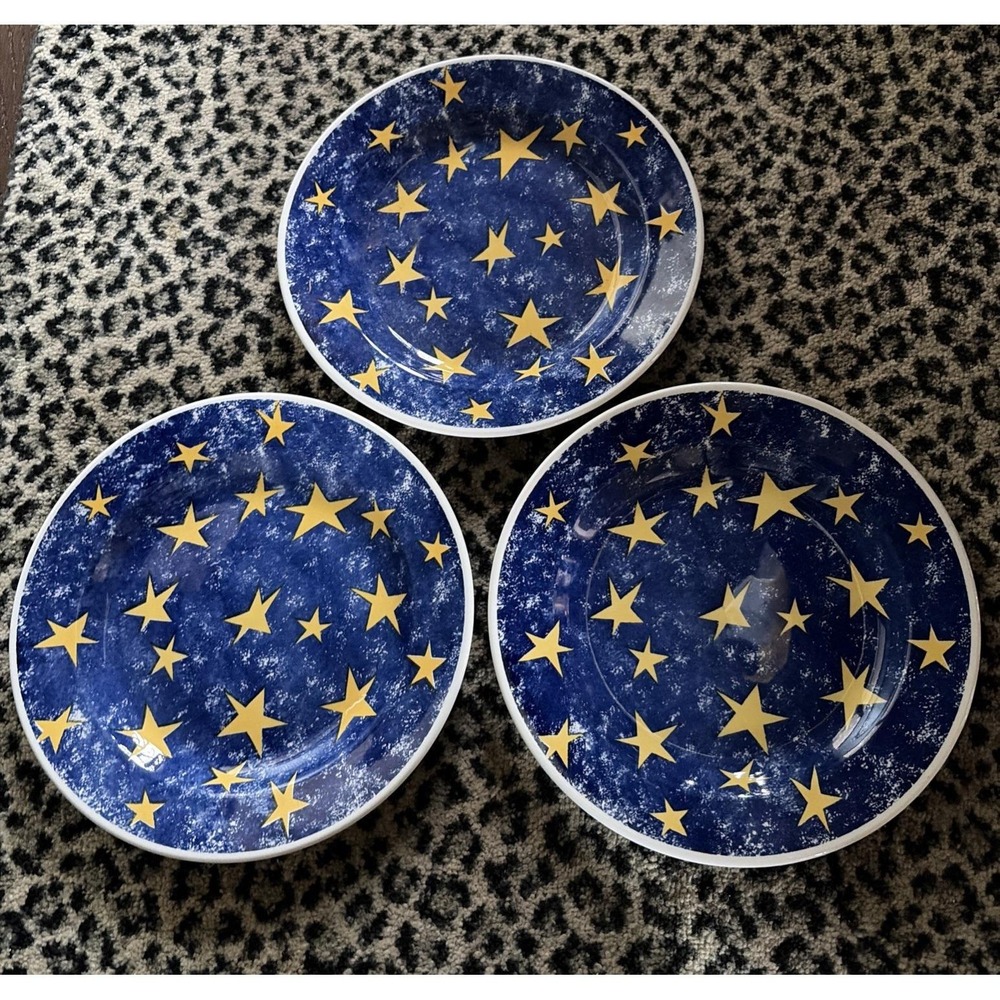 Churchill England for Pier 1 10.25 " dinner plate, Blue Yellow Stars, Lot‎ Of 3